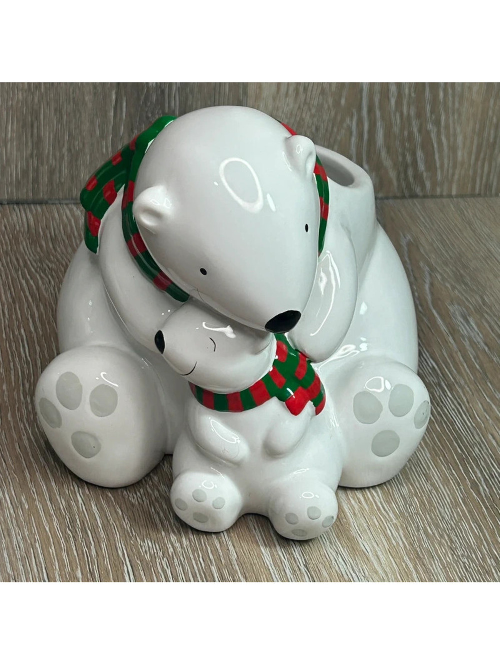 Teleflora Ceramic Mama Polar Bear & Cub Planter Christmas Holiday Vase Scarf
